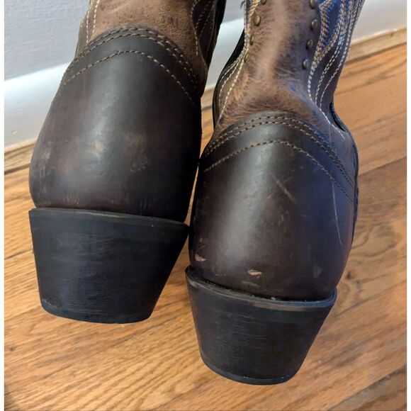 Loredo Western Brown Leather Cowboy Boots with Embroidered Design Square Toe - Picture 9 of 12